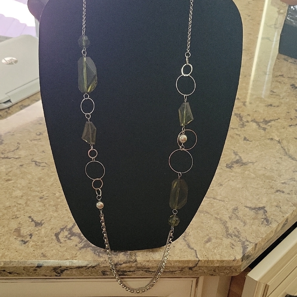3/$12 Silver Tone and Green Necklace And Earring Set